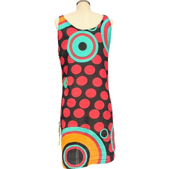 Y2K Colorful Patterned Dress with Pockets Beach Dress Funky Polka Dot - Picture 4 of 12